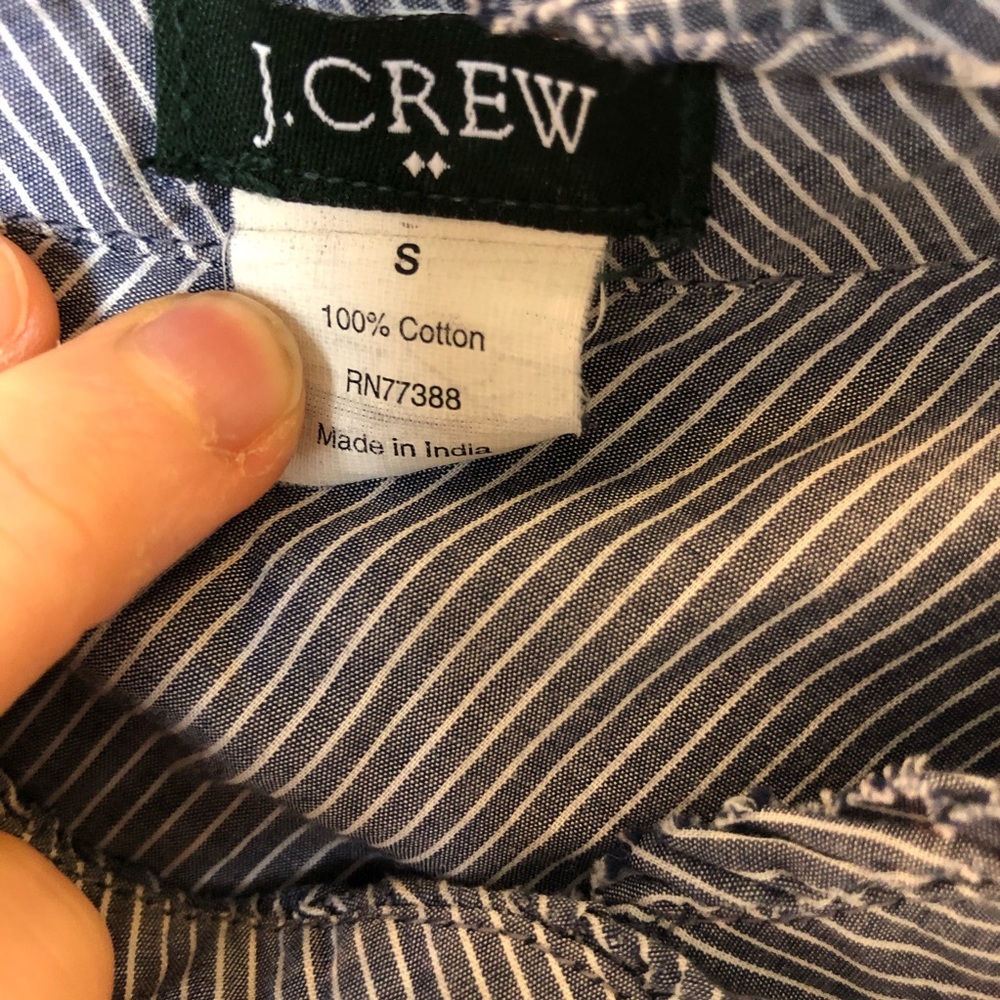 J. Crew Factory Blue and White Striped Sm Ruffle Sleeveless Blouse - Picture 3 of 8